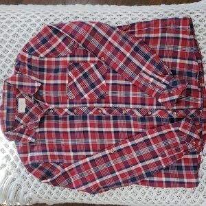 MELLÓ DAY Plaid Red White & Blue Long Sleeve Button Front Women’s Medium